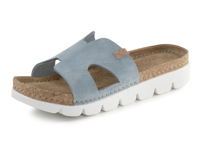 Damenmode - ELENA EDEN, sommerliche Damen-Pantoletten, aus Leder, in Größe 036 bis 042, in Farbe BLEU Ansicht 1