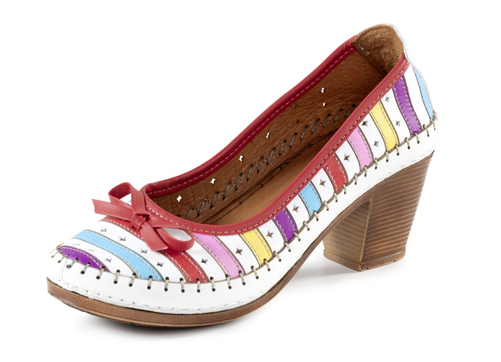 Pumps & ballerina - Gemini pumps van rundnappaleer met strik, in Größe 036 bis 042, in Farbe WIT-MULTICOLOR Ansicht 1