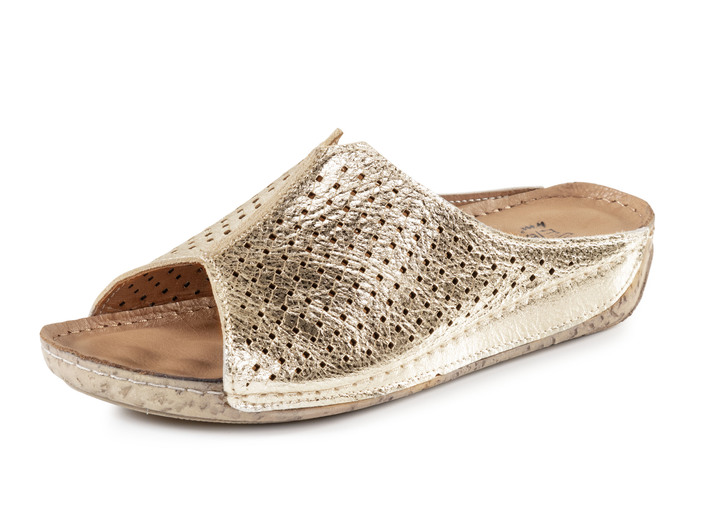 Sandalen & slippers - ELENA EDEN muiltjes van geperforeerd nappaleer, in Größe 035 bis 042, in Farbe ALTGOLD Ansicht 1