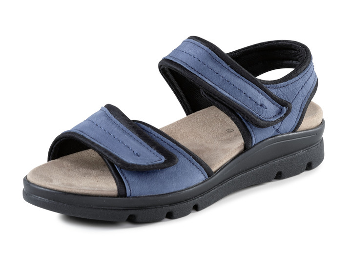 Sandalen & slippers - ELENA EDEN sandaal gemaakt van zacht nubuckleer en zwart elastisch materiaal, in Größe 036 bis 042, in Farbe JEANS Ansicht 1