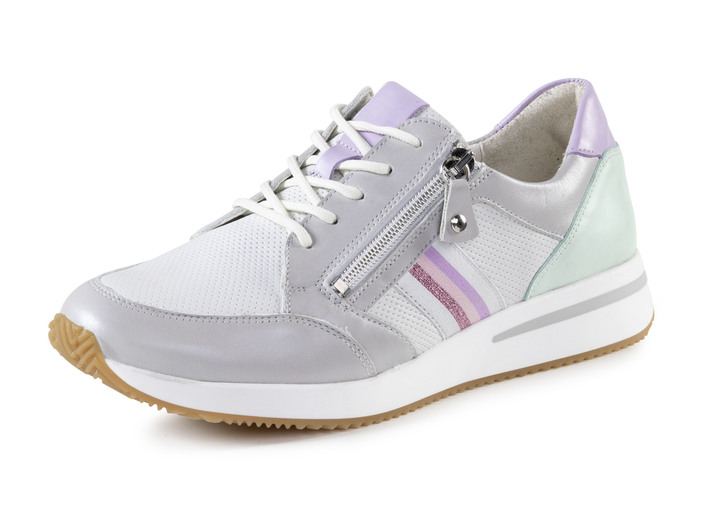 - Waldläufer veterschoen van fijn glanzend nappaleer met textielgarnituur, in Größe 4 1/2 bis 9, in Farbe SILBERGRAU-MULTICOLOR Ansicht 1