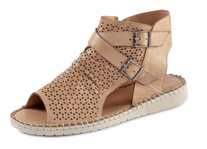 Sandalen & slippers - Gemini sandaal van zacht nappaleer met decoratieve perforaties, in Größe 036 bis 042, in Farbe CAMEL Ansicht 1
