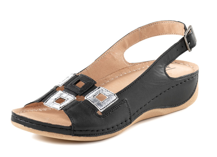 Sandalen & slippers - Sandaal van rundnappaleer met verstelbare hielband, in Größe 036 bis 041, in Farbe SCHWARZ-SILBER Ansicht 1