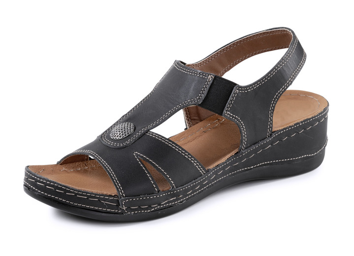 Sandalen & slippers - ELENA EDEN sandaal van nappaleer met metalen decoratie, in Größe 036 bis 041, in Farbe SCHWARZ Ansicht 1