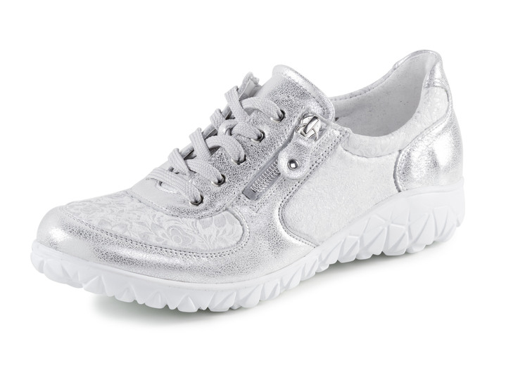 - Waldläufer veterschoen van elastisch materiaal met bloemenprint, in Größe 4 bis 8 1/2, in Farbe SILBER-WEISS Ansicht 1