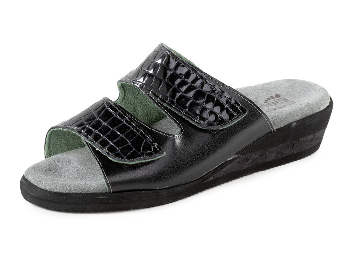 Sandalen & slippers - ELENA EDEN muiltjes gemaakt van lak- en nappaleer met krokodillenreliëf, in Größe 036 bis 042, in Farbe SCHWARZ Ansicht 1