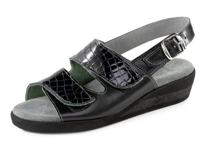 Sandalen & slippers - ELENA EDEN sandaal gemaakt van nappaleer en lakleer met krokodillenreliëf, in Größe 036 bis 042, in Farbe SCHWARZ Ansicht 1