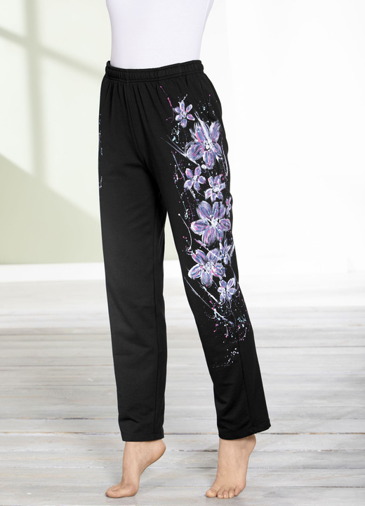 Vrijetijds pantalons - Broek met een geweldig bloemendessin, in Größe 018 bis 054, in Farbe SCHWARZ Ansicht 1