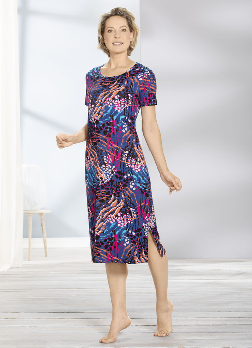 Homewear & vrijetijdsmode - Huisjurk met dierenprint, in Größe 036 bis 062, in Farbe BLAU-BUNT Ansicht 1