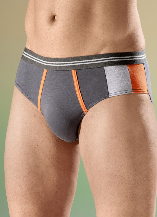 Slips & onderbroeken - Set van vier slips met gekleurde inzetstukken, in Größe 004 bis 010, in Farbe 2X GRAFIETKLEURIG, 2X MARINEKLEURRIJK