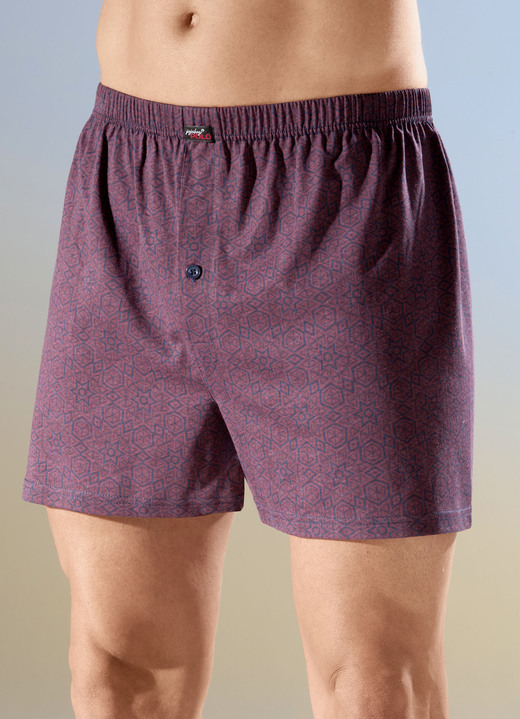 Pants & boxershorts - Set van vier boxershorts met knoopsluiting, in Größe 005 bis 016, in Farbe 2X BORDEAUX-MARINE, 2X UNI MARINE