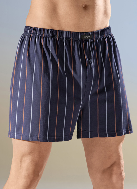Pants & boxershorts - Vierpack boxershorts met knoopsluiting, in Größe 005 bis 014, in Farbe 2XMARINE GESTREEPT, 2X MARINEBLAUW GEBLOKT Ansicht 1