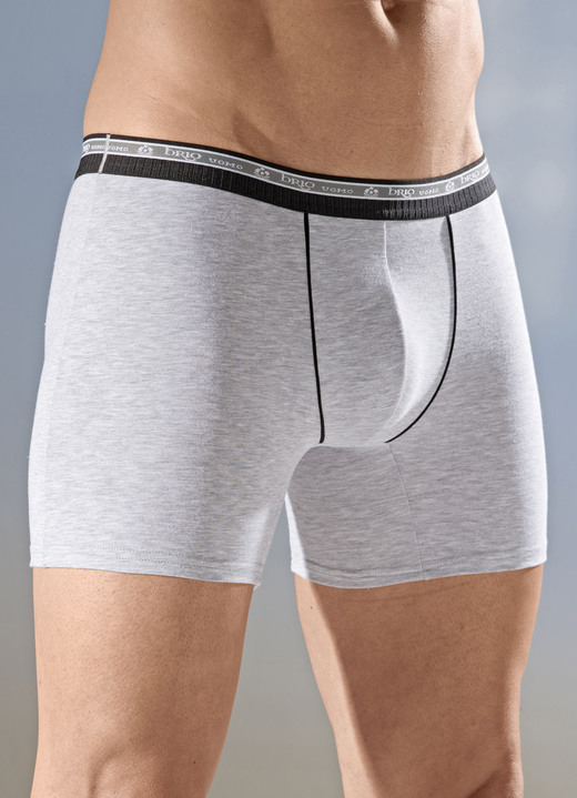 Pants & boxershorts - Set van drie broeken met elastische tailleband en decoratieve biezen, in Größe 005 bis 011, in Farbe 1X GEVLEKT GRIJS, 2X ZWART