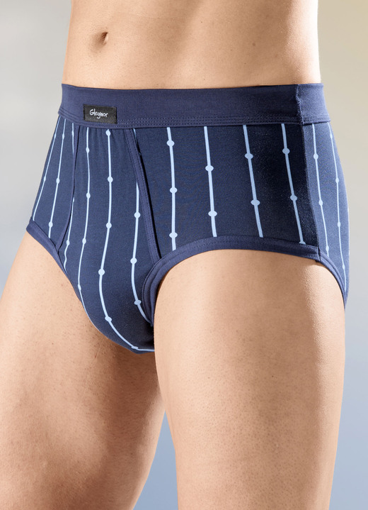 Slips & onderbroeken - Verpakking van vier slips met zachte tailleband, in Größe 005 bis 011, in Farbe 2X MARINEBLAUW, 2X GROENGRIJS