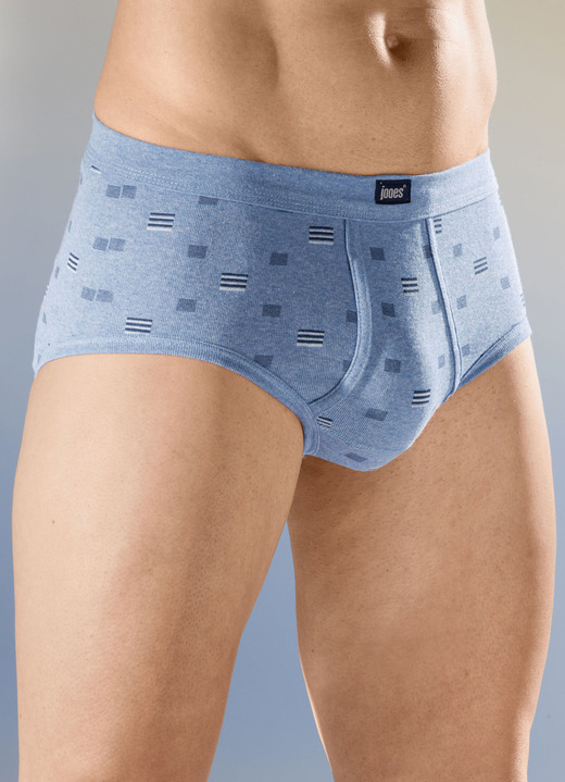 - Set van vijf slips van fijne ribstof met all-over patroon, in Größe 005 bis 014, in Farbe 2x JEANSBLAUW GEMÊLEERD-MULTICOLOR, 2x GRIJS GEMÊLEERD-MULTICOLOR