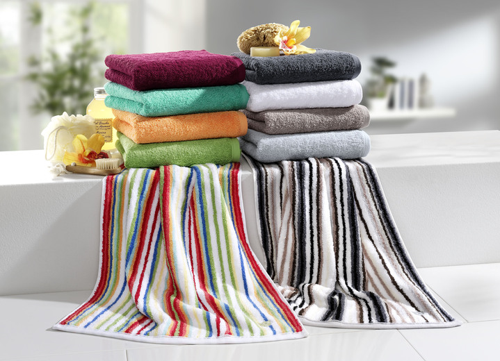 Handdoeken - Gezellige badstofserie van ROSS, in Größe 200 (2 handtassen 50/100 cm) bis 205 (5-delige voordeelset), in Farbe ANTHRAZIT GESTREIFT