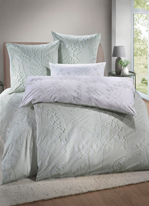 Florella - Omkeerbaar beddengoedset van 100% katoen, in Größe 111 (40/80 cm + 135/200 cm) bis 115 (80/80 cm + 155/220 cm), in Farbe GRÜN Ansicht 1