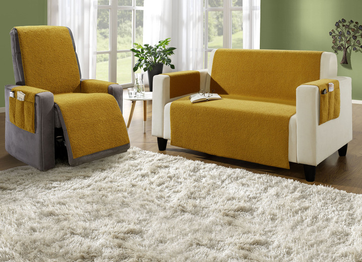 Grand foulards - Pluizig en verwarmend: Antislip woonaccessoires, in Größe 101 (fauteuilbeschermer, 50 x 140 cm) bis 915 (stoelkussen 40x40x3 cm), in Farbe GOUD Ansicht 1