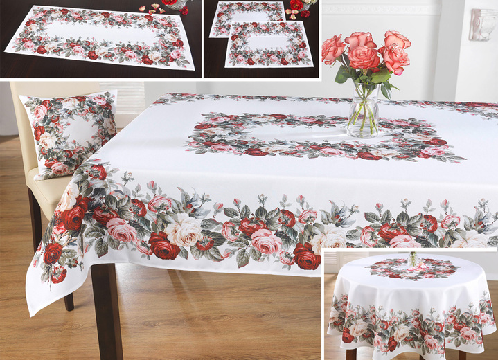 Tafellakens - Expressief tafelkleed met een betoverend rozendessin, in Größe 130 (2 Deckchen, 35/ 50 cm) bis 404 (Kussensloop, 40/40 cm), in Farbe ECRU-MULTICOLOR Ansicht 1