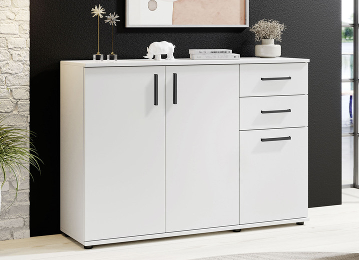 Sideboards - Moderne, combineerbare dressoirs, in Farbe WIT, in Ausführung 3-türig, mit 2 Schubladen Ansicht 1