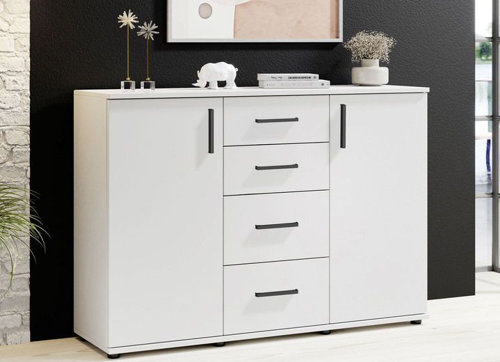 Sideboards - Moderne, combineerbare dressoirs, in Farbe WIT, in Ausführung 2-türig, mit 4 Schubladen Ansicht 1