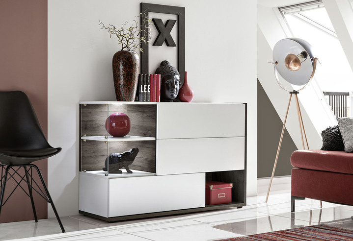 Sideboards - Sideboard met ledverlichting, in Farbe WEISS-NUSSBAUM Ansicht 1