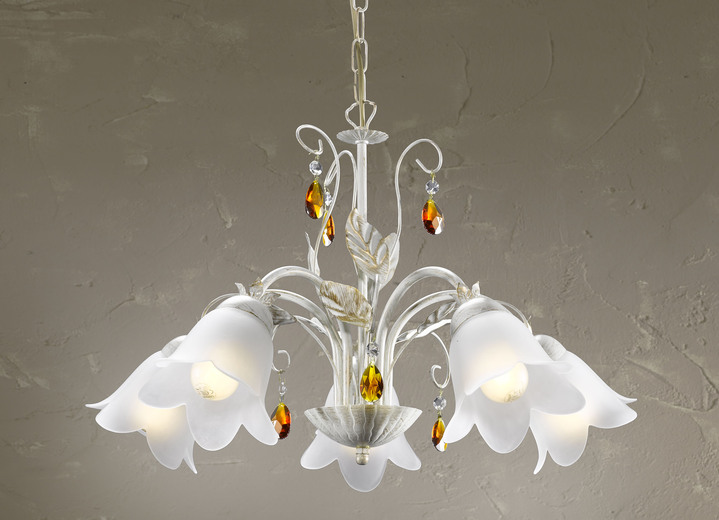 Plafondverlichting - Hanglamp met ijzeren frame en glazen lampenkappen, in Farbe CREME-GOLD