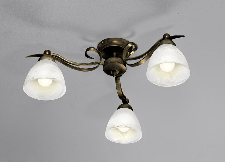 Plafondverlichting - Elegante plafondlamp gemaakt van ijzer en glas, in Farbe ZWART GOUD, in Ausführung 3-fittingen Ansicht 1