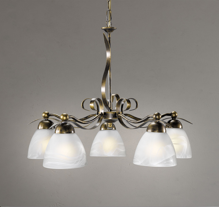 Plafondverlichting - Elegante hanglamp, 5 lampjes gemaakt van ijzer en glas, in Farbe SCHWARZ-GOLD Ansicht 1