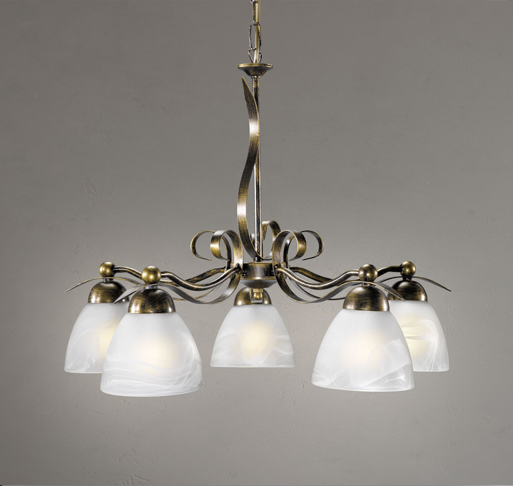Plafondverlichting - Elegante hanglamp, 5 lampjes gemaakt van ijzer en glas, in Farbe ZWART GOUD