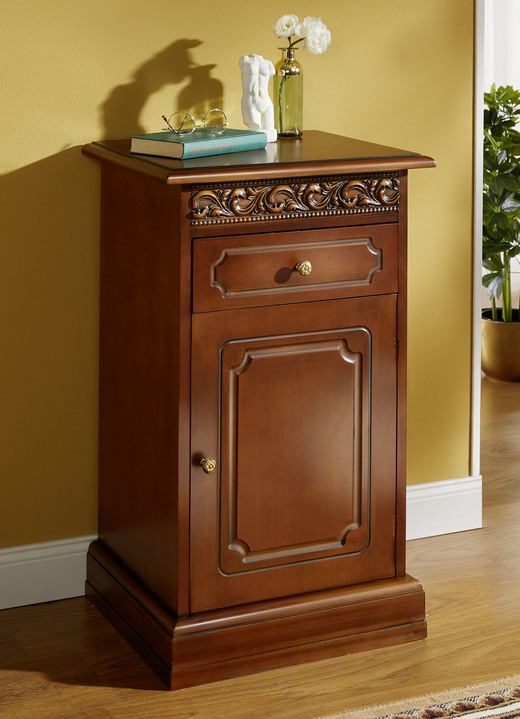 Commodes - Ladekastserie met echt houtfineer en gesneden decoraties, in Farbe NOTENBOOM, in Ausführung 1 deur