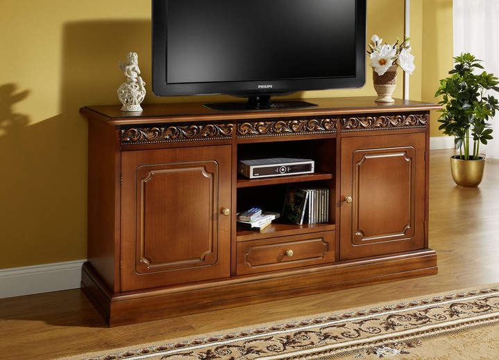 TV- & hifi-meubels - TV-longboard met echt houtfineer en gesneden decoraties, in Farbe NUSSBAUM