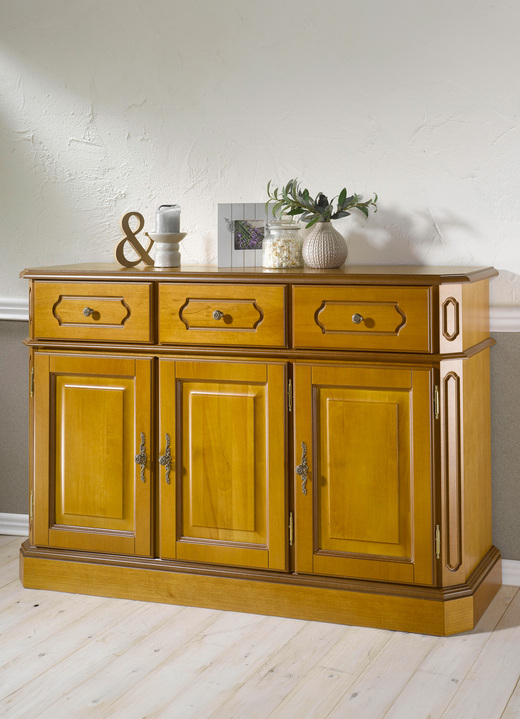 Commodes - Deels massieve ladekast, 3 deuren, met metalen handgrepen, in Farbe EIKEN