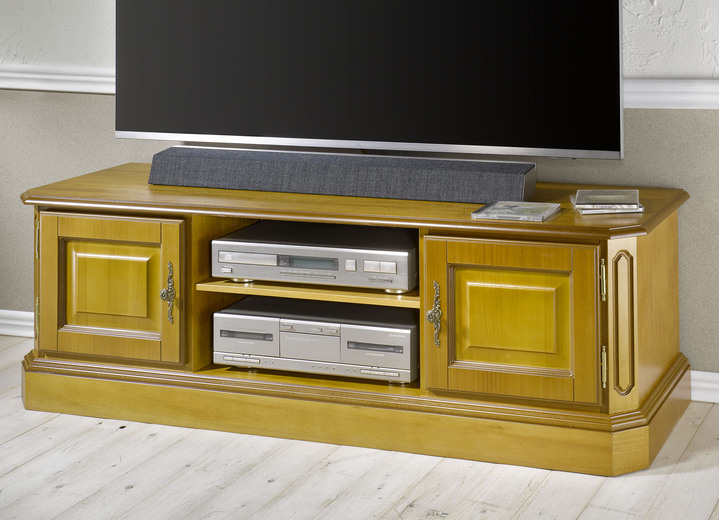 TV- & hifi-meubels - Gedeeltelijk solide tv-longboard met metalen handgrepen, in Farbe EIKEN