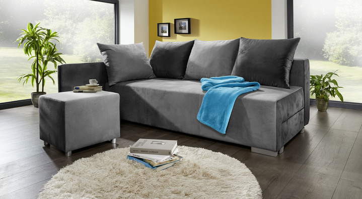 Hoekbankstellen - Super comfortabele gestoffeerde hoek met kruk, in Farbe ANTHRAZIT-GRAU Ansicht 1