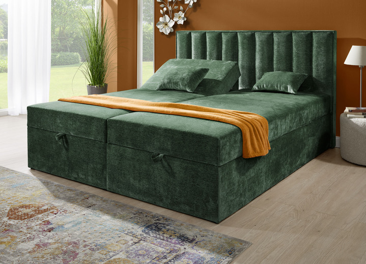 Boxspring - Boxspringbed met individuele hoofdbordverstelling en sierkussens, in Farbe GRÜN Ansicht 1