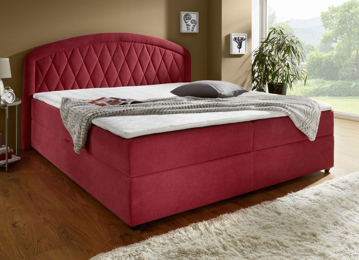 Boxspringbetten - Boxspringbett mit Bettkasten und Topper, in Farbe ROT, in Ausführung mit Bonnell-Federkern-Matratze Ansicht 1