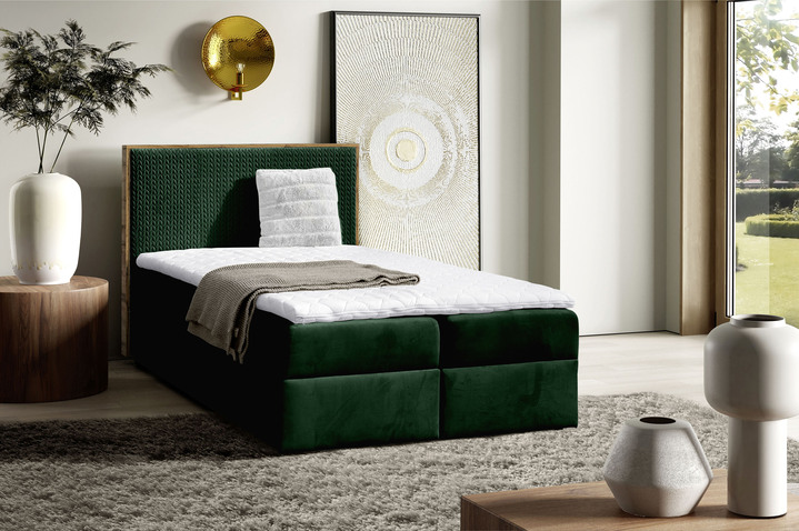Boxspringbetten - Boxspringbett mit Rahmen aus Wotaneiche, in Farbe GRÜN Ansicht 1