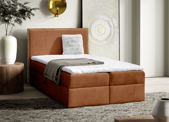 Boxspring - Boxspringbed met frame van Wotan eikenhout, in Farbe TERRA Ansicht 1