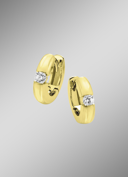Oorbellen - Glanzende opvouwbare oorringen met 2 diamanten, in Farbe  Ansicht 1