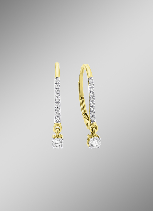 Oorbellen - Elegante oorbellen met 2 briljant geslepen diamanten en 18 diamanten, in Farbe  Ansicht 1