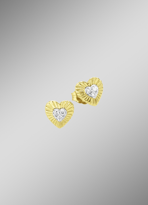 Oorbellen - Hartvormige oorknopjes in bicolor met 6 briljant geslepen diamanten, in Farbe  Ansicht 1
