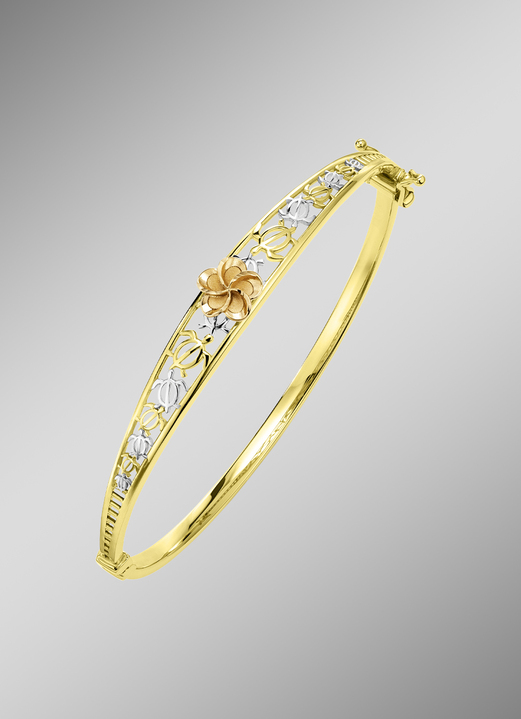 Armbanden - Driekleurige gouden armband met bloemmotief, in Farbe  Ansicht 1