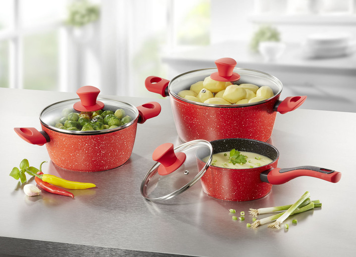 - Ultra krasbestendige Granit Royal pottenset, 6-delig, in Farbe ROT-SCHWARZ
