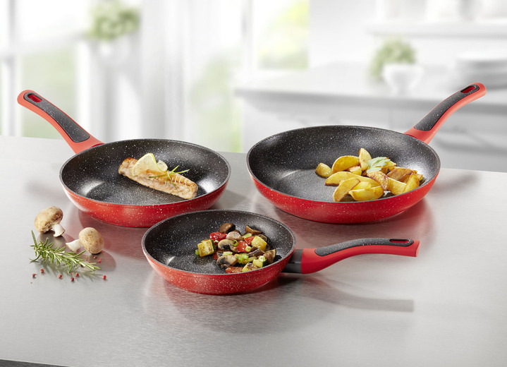 - Ultra krasbestendige Granit Royal pannenset, 3-delig, in Farbe ROT-SCHWARZ