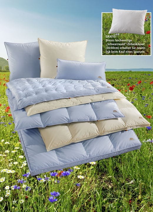 Dekbedden e.d. - Eersteklas donsdeken “speciale serie blauw & crème” uit het Zwarte Woud, in Größe 103 (deken, 135/200 cm) bis 403 (4-delige voordeelset), in Farbe CRÈME, in Ausführung Zomer Ansicht 1