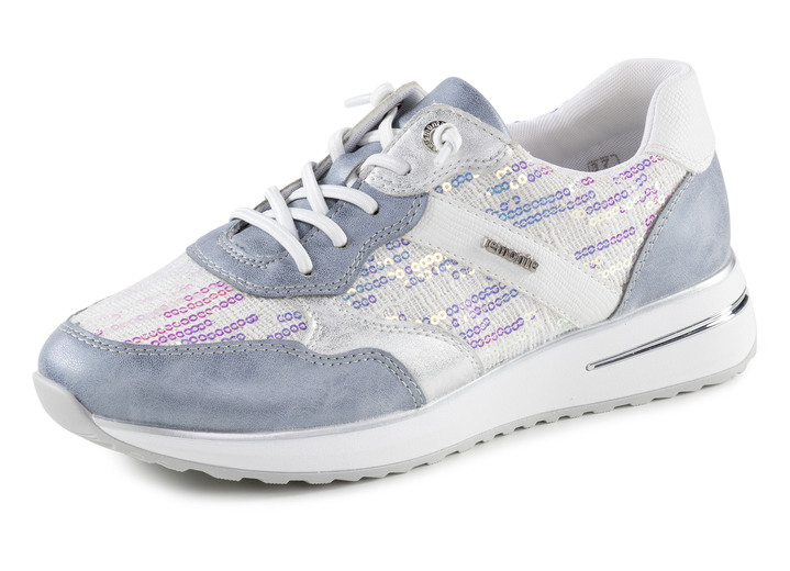 Instappers & veterschoenen - Sneakers met glinsterende pailletten, in Größe 036 bis 042, in Farbe BLEU-WIT Ansicht 1