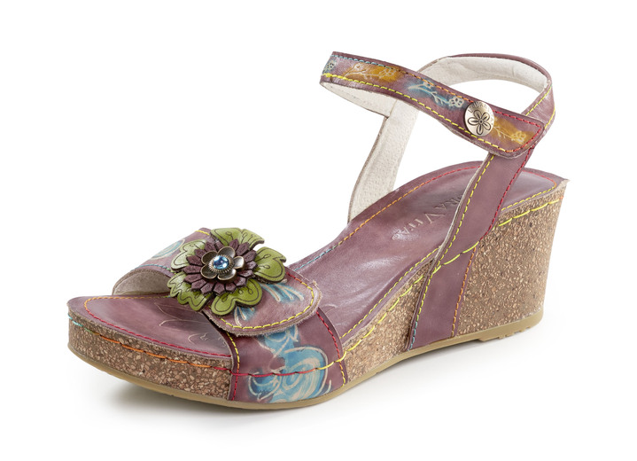 Sandalettes & slippers - Laura Vita sandaal met bloemendecoratie, in Größe 036 bis 042, in Farbe BURGUND-BUNT Ansicht 1