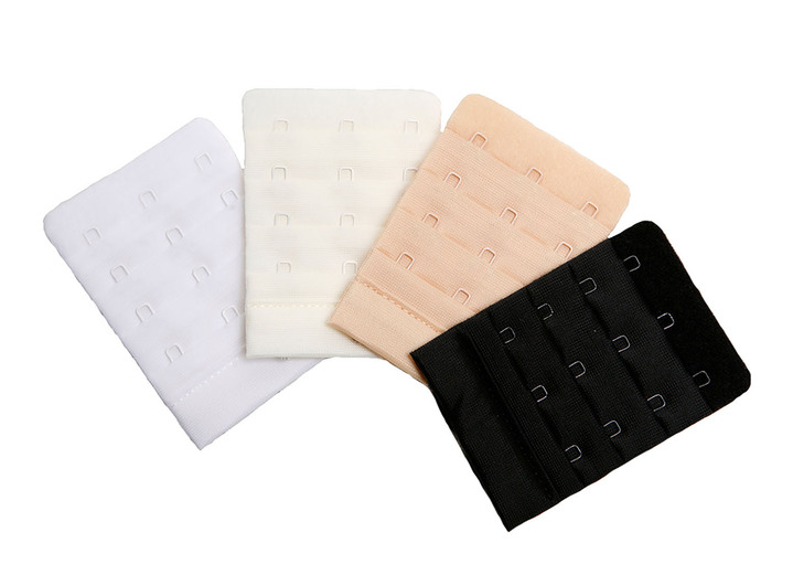 Bügel-BH - 4erPack BH-Verlängerungen, in Farbe 1X WEISS, 1X SEKT, 1X PUDER, 1X SCHWARZ, in Ausführung 3 Haken (5,7 cm breit) Ansicht 1