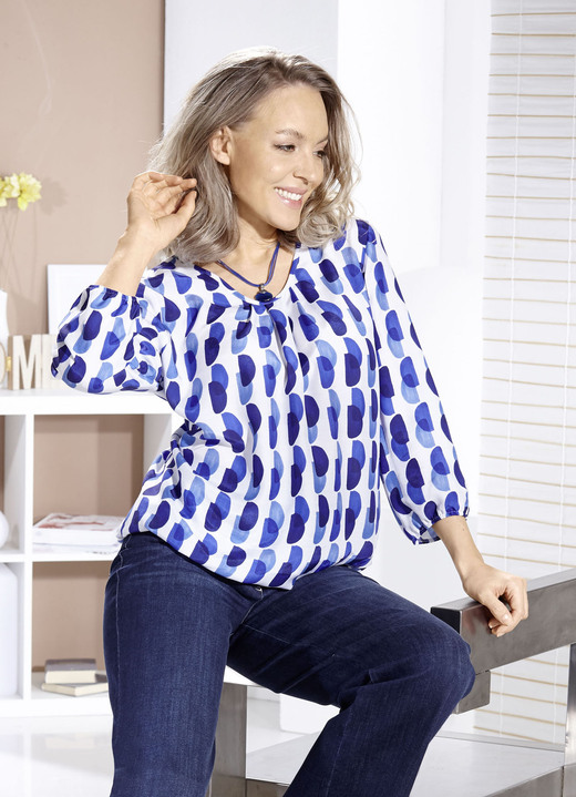 Lange mouw - Tuniek met briljant gekleurde print Lange mouw - Tuniek met briljant gekleurde print, in Größe 036 bis 052, in Farbe WEISS-BLAU-BUNT